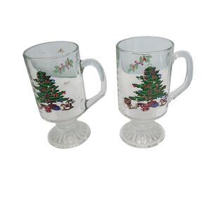 Vintage Holiday Hostess By Tienshan Christmas Tree Footed Glass Mug 121225-1TCl